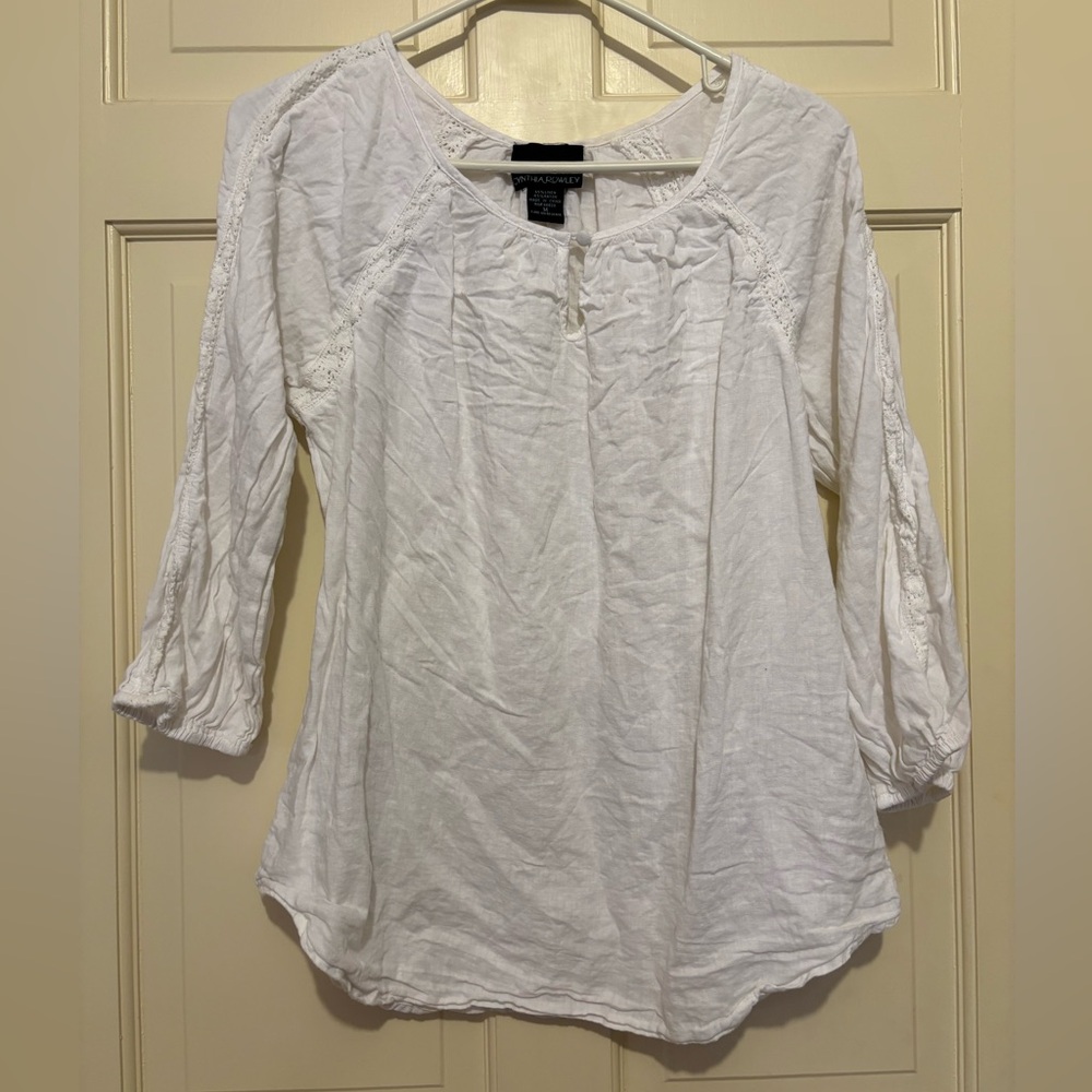 Cynthia Rowley White quarter sleeve classic elegant fall winter Blouse shirt - Picture 4 of 11